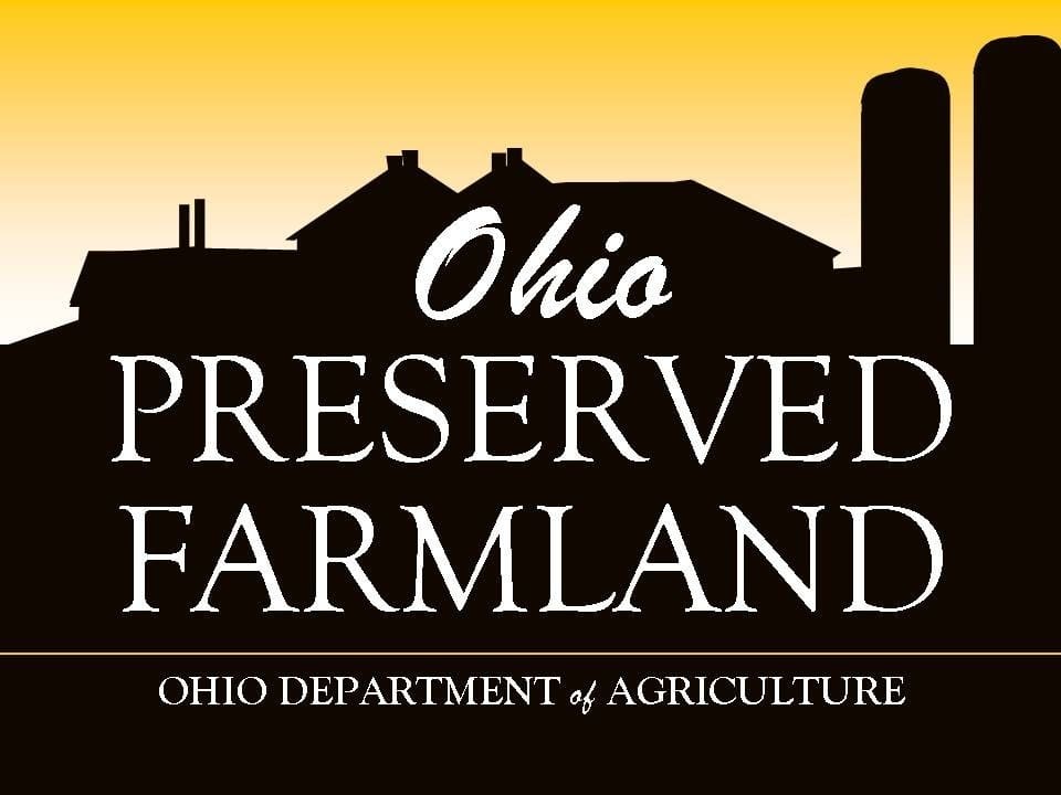 A black and yellow logo for the ohio preserved farmland.